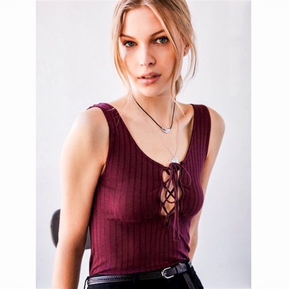Urban Outfitters Tops - Urban Outfitters Maroon Laced-Up Tank Top